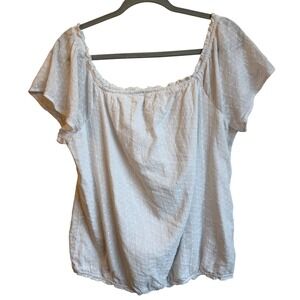 Lane Bryant Eyelet Blouse Womens 14/16 White Cotton Flutter Sleeve Square Neck